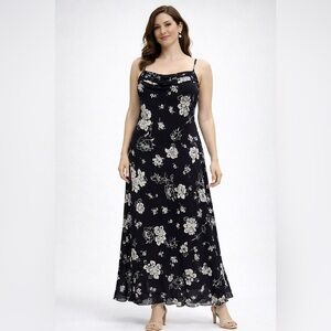 Donna Ricco New York Black/White Floral Shift Dress Women Spaghetti Strap SZ 12